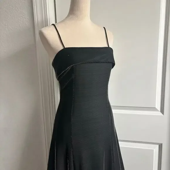 VTG Night Way Collections Metallic Black Ball Gown Dress 4 Spaghetti Strap - Picture 3 of 16